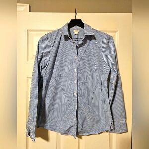 J crew M blue and white striped women's button up blouse
